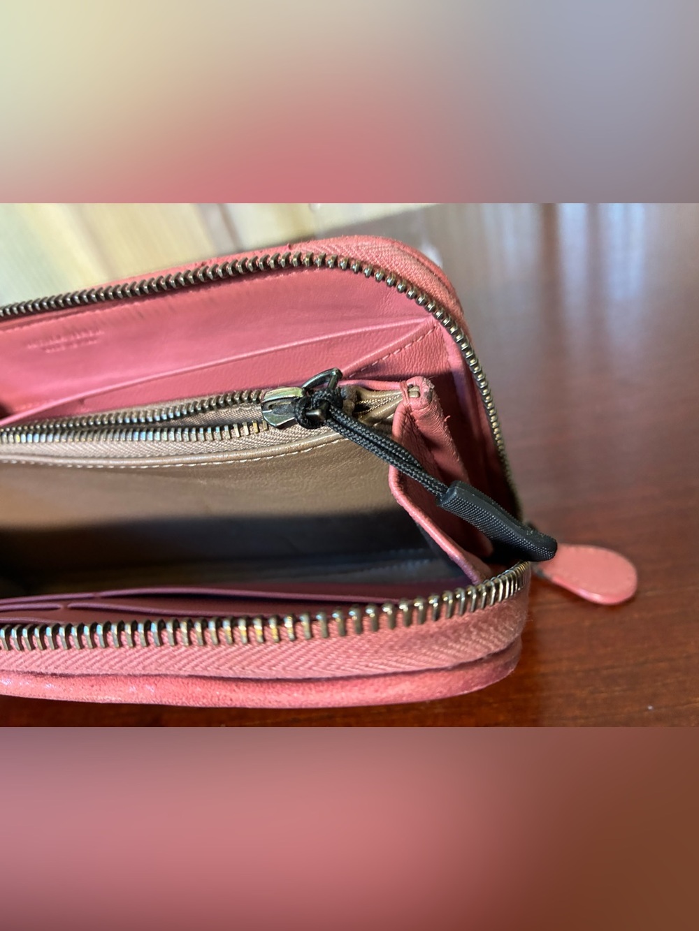 Bottega Veneta Pink and Burgundy Intrecciato Zip Wallet - Picture 8 of 14
